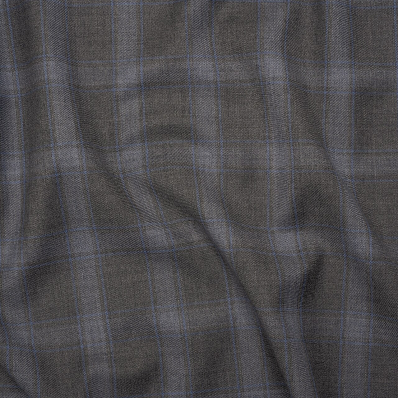 1 Yard Super 130s Wool Twill Suiting Gray and Sky Blue Plaid 60 inch Width
